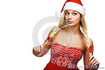 woman dressed as Santa Claus Stock Photo