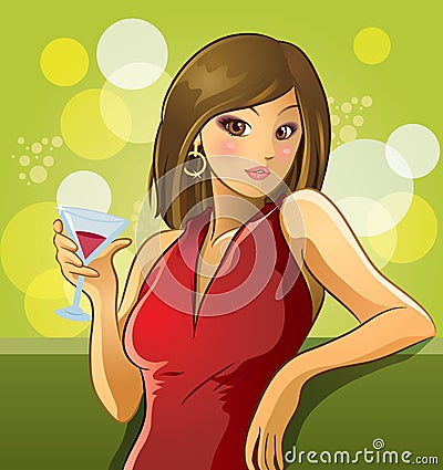 Woman Drink Wine Vector Illustration