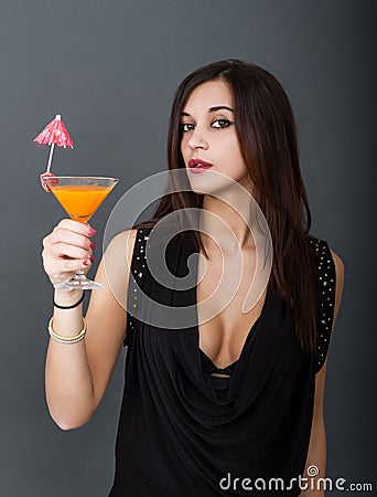 woman drinks cocktail Stock Photo