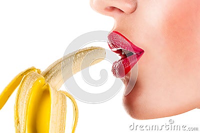 woman eating banana Stock Photo