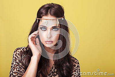 woman in headband Stock Photo