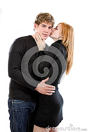 woman kissing her boyfriend Stock Photo