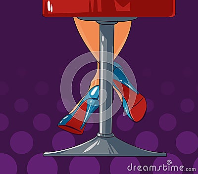 woman legs staying on a bar chair Vector Illustration