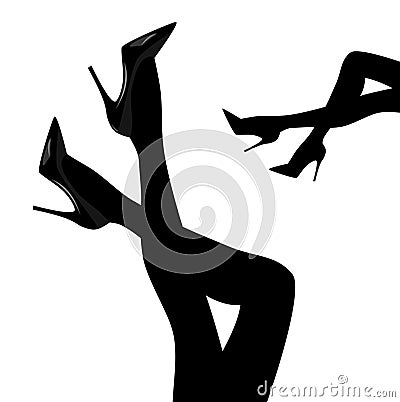 Sexy woman legs wearing high heels shoes vector silhouette outline Vector Illustration