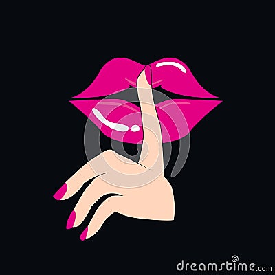 Sexy Woman Lips With Finger Vector Illustration