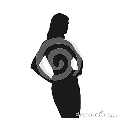 Sexy woman with long hair standing with hands on hips, isolated vector silhouette Vector Illustration
