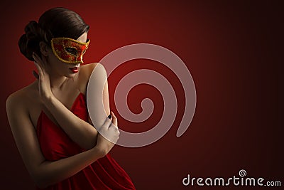 Woman Mask, Sensual Girl Carnival Masquerade, Beauty Model Stock Photo