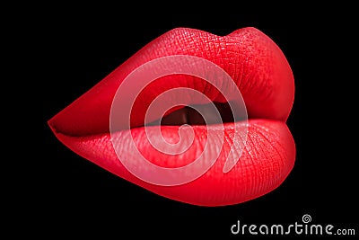 Sexy woman mouth, passion and sensual lips. Seduction temptation passion. Abstract art design, banner. Isolated on black Stock Photo