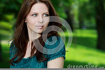 woman outdoor with nice colorful dress Stock Photo