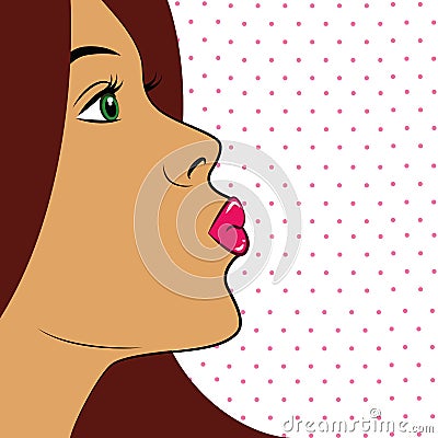 woman portrait air kiss pink lipstick pop art Vector Illustration