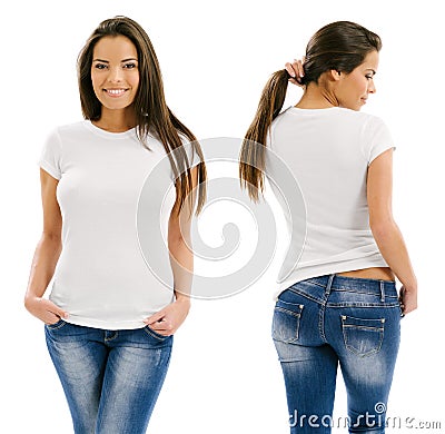 woman posing with blank white shirt Stock Photo