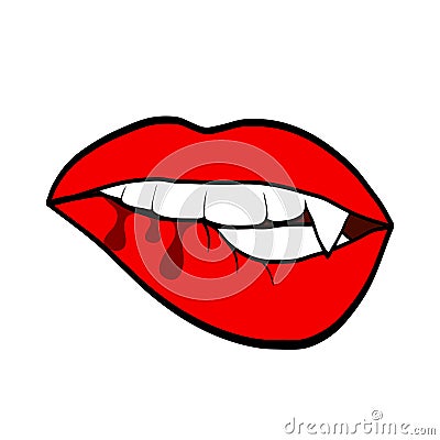 woman red lips with vampire teeth, halloween design for gre Vector Illustration