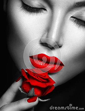 woman with red rose Stock Photo