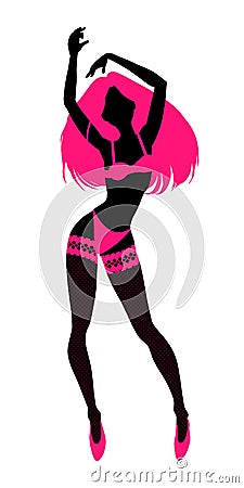 Sexy woman silhouette in underwear, club burlesque performer, dancer, stripper, go-go girl, vector illustration Vector Illustration