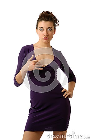 woman in skinny dress with decollete Stock Photo