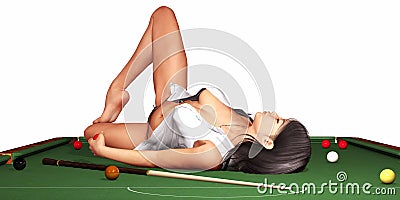 woman on snooker table Stock Photo