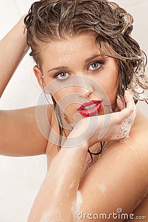 woman with soap foam Stock Photo
