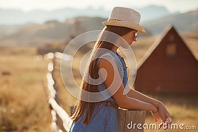 woman travel countryside alone Stock Photo