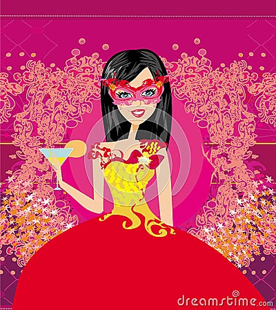 woman with venetian mask Vector Illustration