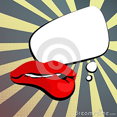 womens shiny red lips comment pop art Vector Illustration