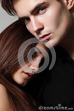 young couple, faces closeup Stock Photo