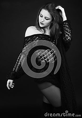 A young girl in a black shawl Stock Photo