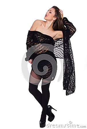 A young girl in a black shawl Stock Photo