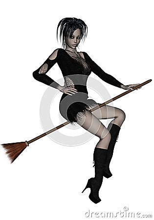 young witch on a broomstick Stock Photo