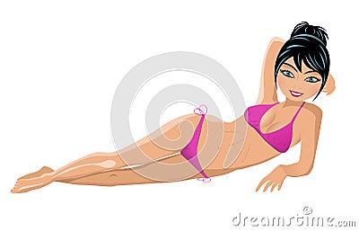 Young Woman in Bikini Vector Illustration