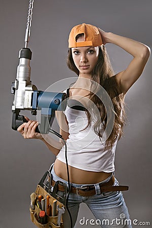 Sexy Young Woman Construction Worker Royalty Free Stock Images - Image