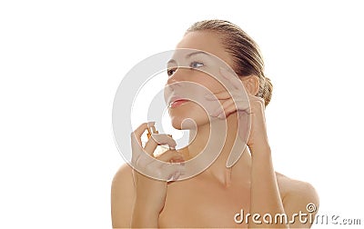 young women with beautiful face and parfum Stock Photo