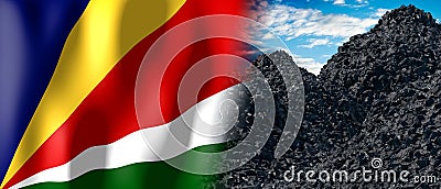 Seychelles - country flag and pile of coal Cartoon Illustration