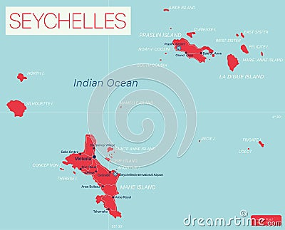 Seychelles islands detailed editable map Vector Illustration