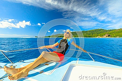 Seychelles luxury catamaran Stock Photo