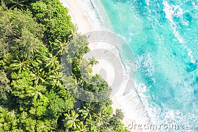 Seychelles Takamaka beach Mahe island vacation drone view aerial photo Stock Photo