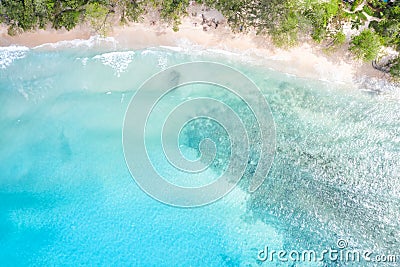 Seychelles Takamaka beach MahÃ© Mahe vacation ocean drone view aerial photo copyspace Stock Photo