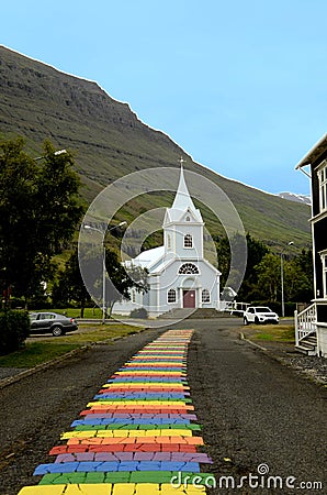 Seydisfjordur city church in Iceland Editorial Stock Photo