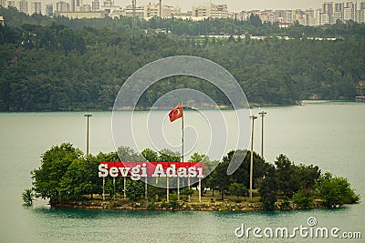 Seyhan River and Sevgi Adasi Love Island at Adana Turkey Stock Photo