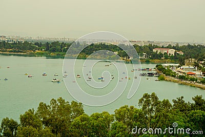 Seyhan River and Sevgi Adasi Love Island at Adana Turkey Stock Photo