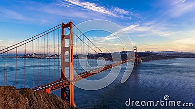 SF Golden Gate Bridge at sunset Stock Photo