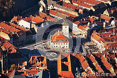 Sfatului square Brasov, aerial view Editorial Stock Photo