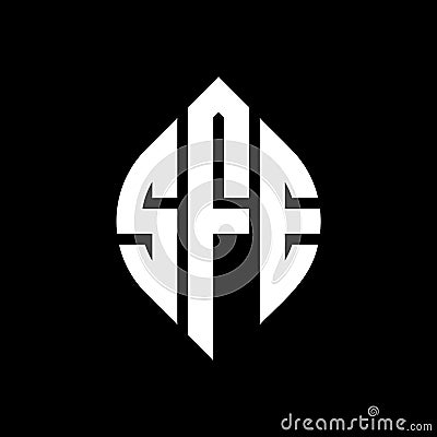 SFE circle letter logo design with circle and ellipse shape. SFE ellipse letters with typographic style. The three initials form a Vector Illustration