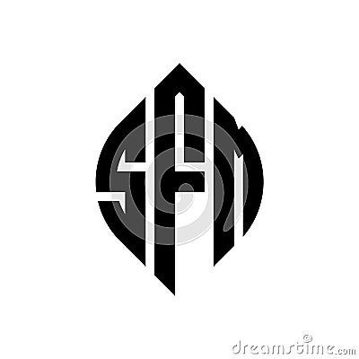 SFM circle letter logo design with circle and ellipse shape. SFM ellipse letters with typographic style. The three initials form a Vector Illustration