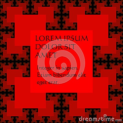Sguare significant background, template in Sierpinski fractal style with repeating squares, 3d illusion, red elements on black bac Vector Illustration