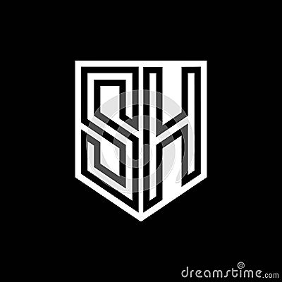 SH Logo monogram shield geometric black line inside white shield color design Vector Illustration