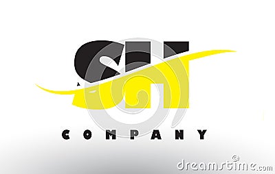 SH S H Black and Yellow Letter Logo with Swoosh. Vector Illustration