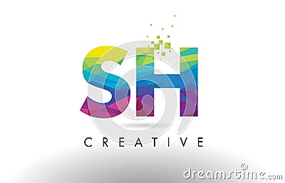 SH S H Colorful Letter Origami Triangles Design Vector. Vector Illustration