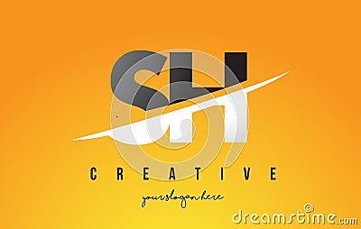 SH S H Letter Modern Logo Design with Yellow Background and Swoosh. Vector Illustration