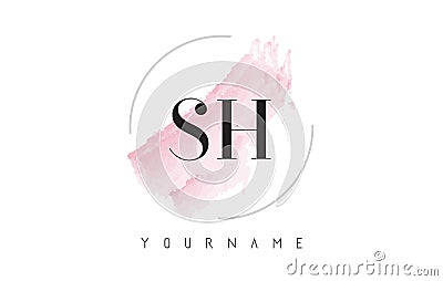 SH S H Watercolor Letter Logo Design with Circular Brush Pattern Vector Illustration