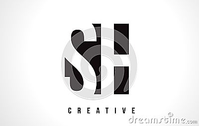 SH S H White Letter Logo Design with Black Square. Vector Illustration